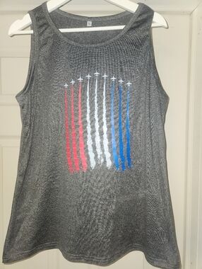 NWOT Patriotic Tank Top – Jet Flag Graphic Gray Sleeveless Size XL
